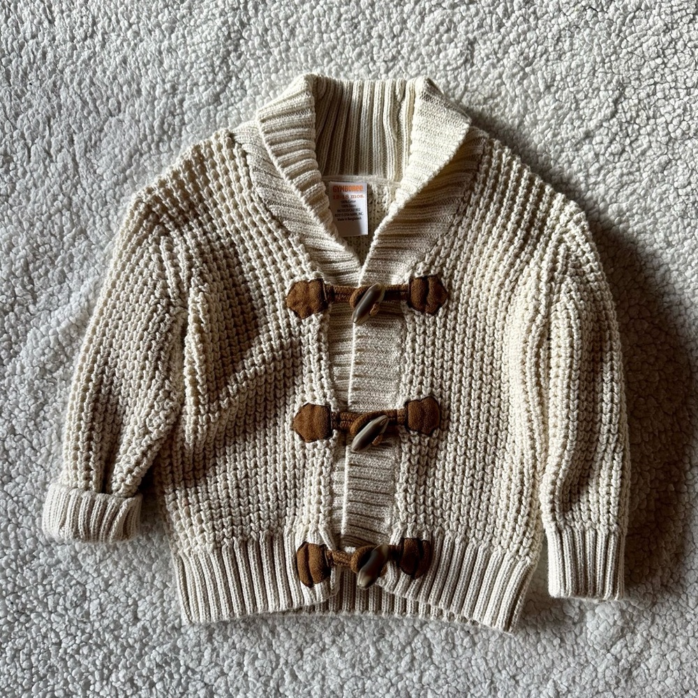 Boys Gymboree Cozy Beige Knit Sweater with Toggle Closures, Size 12-18 months